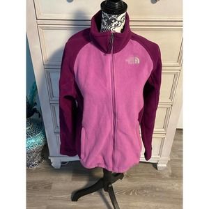 The North Face Fuchsia Color Block Full Zip Fleece Jacket Sz Med
